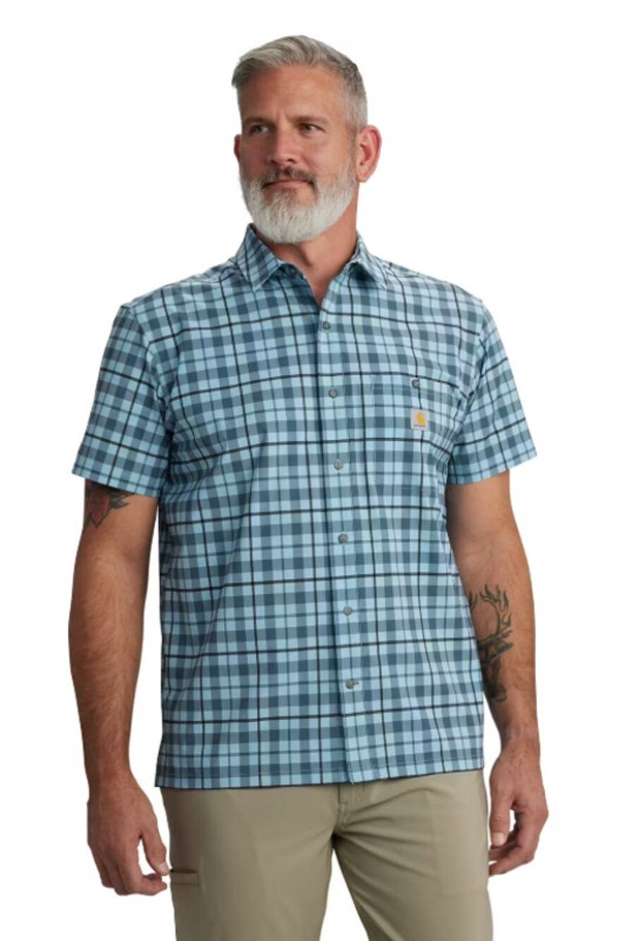 CARHARTT Men's Force Relaxed Fit Plaid Shirt Medium Storm Blue Sun Defender NWT